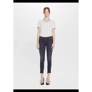 Mother Looker Sacred Slit Ankle Jeans Dear Mr. Black Skinny 26 Fray Hem Raw